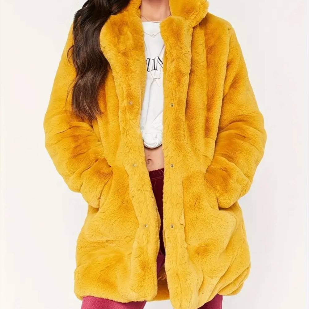 Fleece Sexy Pea-coat-Plus Size -1x-4x)-Mustard